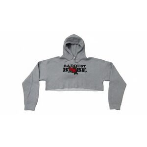 Cold Crush Cropped Hoodie Womens Large Gray Baddest Babe Rose Graphic Sweatshirt